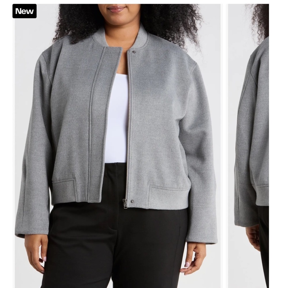 Nordstrom Womens Full Zip Brushed Bomber Jacket Size L Heather Grey